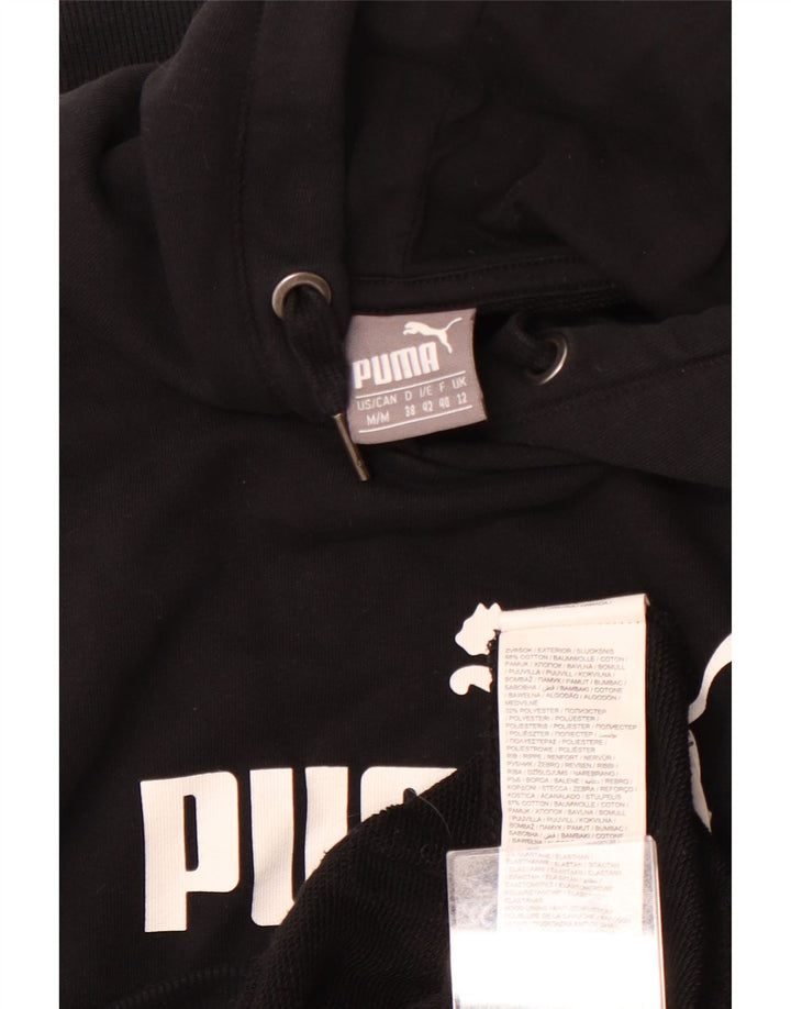 PUMA Womens Graphic Hoodie Jumper UK 12 Medium Black Cotton