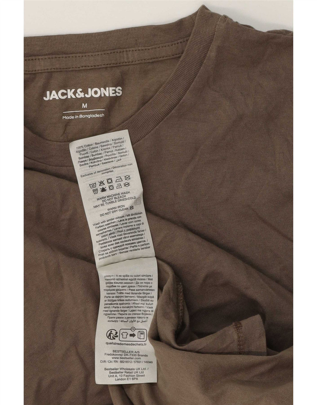 Jack & Jones Mens T-Shirt Top Medium Brown Cotton