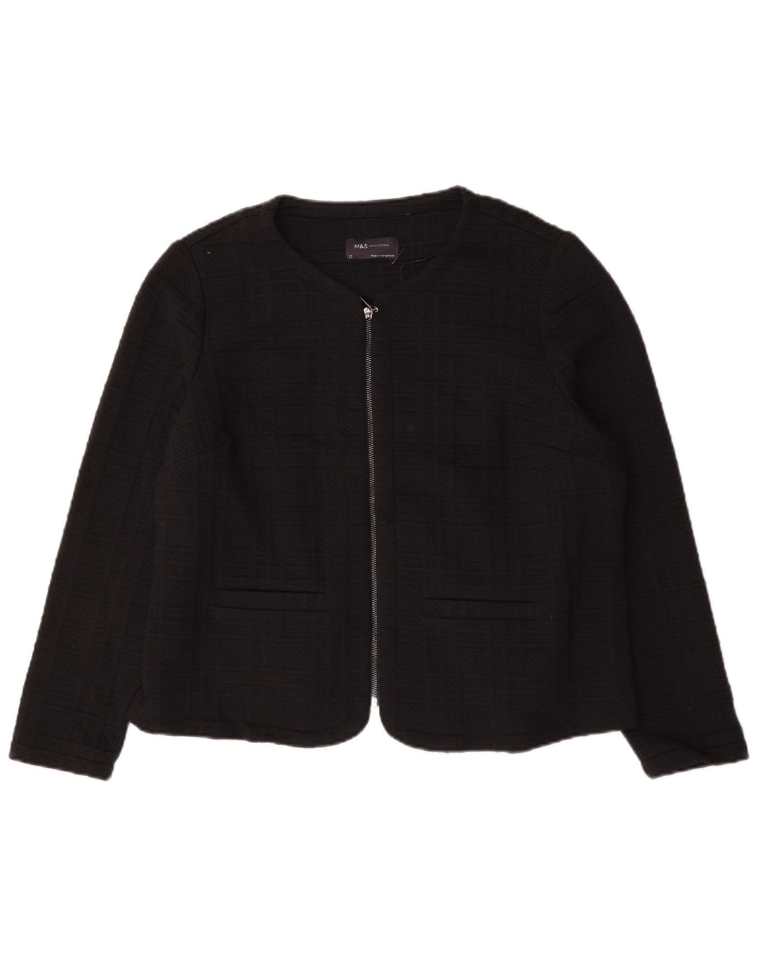 Marks & Spencer Womens Full Zip Blazer Jacket UK 22 3XL Black Check