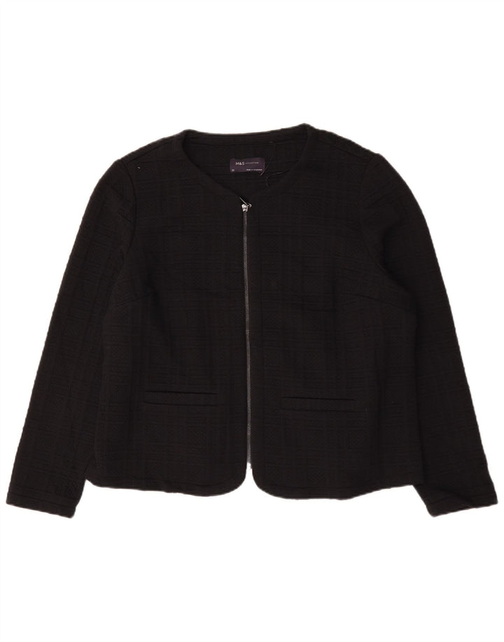Marks & Spencer Womens Full Zip Blazer Jacket UK 22 3XL Black Check