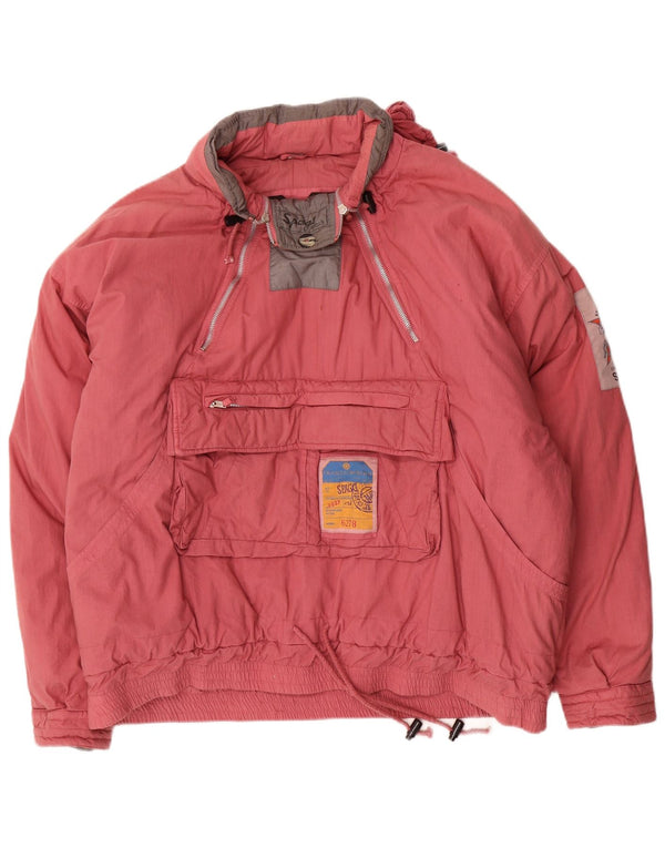 Vintage Mens Hooded Loose Fit Anorak Jacket UK 38 Medium Pink Cotton