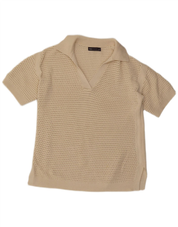 Marks & Spencer Womens Short Sleeve Polo Neck Jumper Sweater UK 14 Medium B