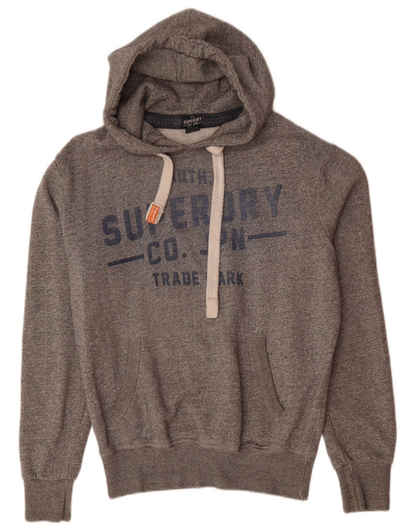 SUPERDRY Mens Graphic Hoodie Jumper Medium Grey Flecked Cotton