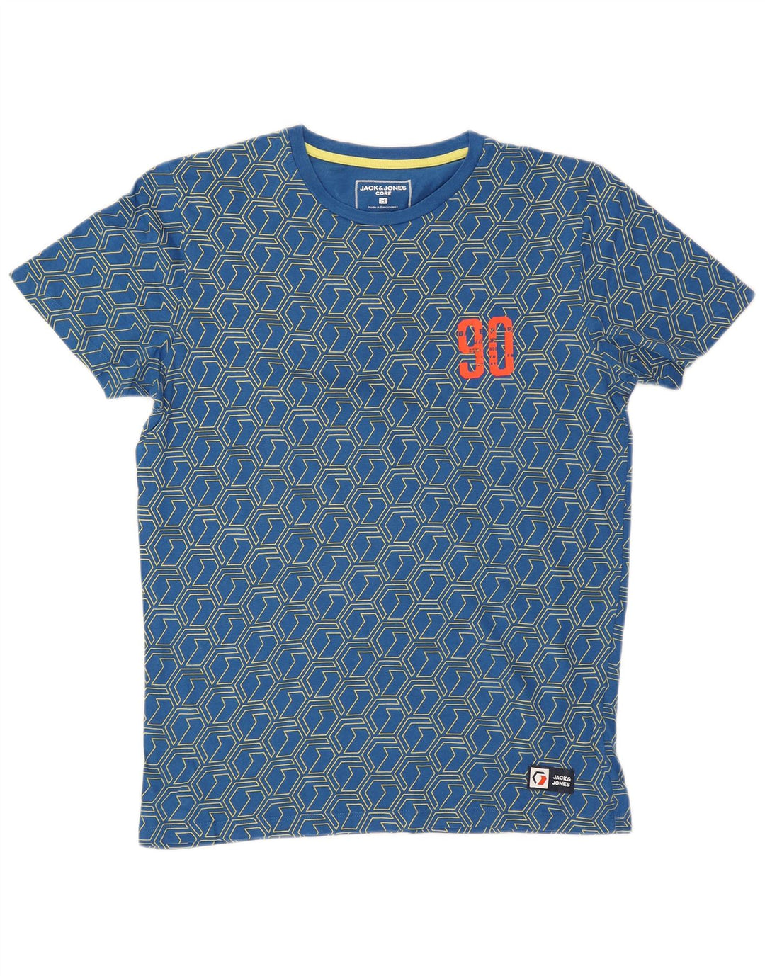Jack & Jones Mens Graphic T-Shirt Top Medium Blue Geometric