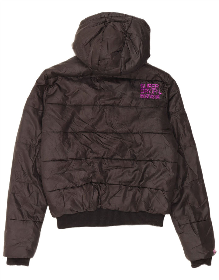 Superdry Womens Hooded Padded Jacket UK 40 Large Black Polyester