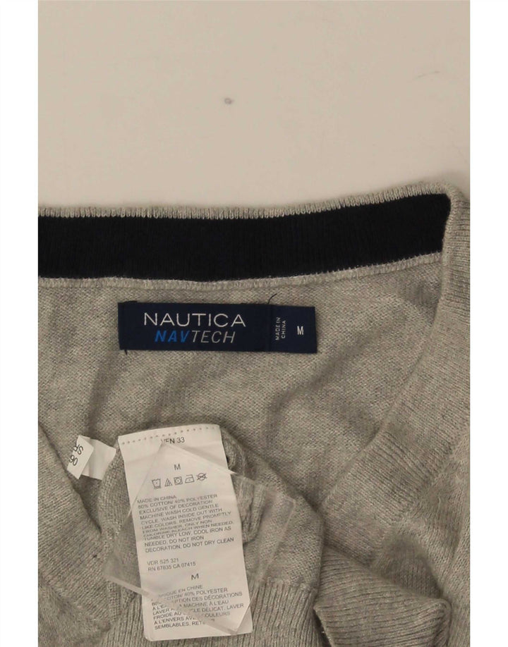 Nautica Mens V-Neck Jumper Sweater Medium Grey Cotton