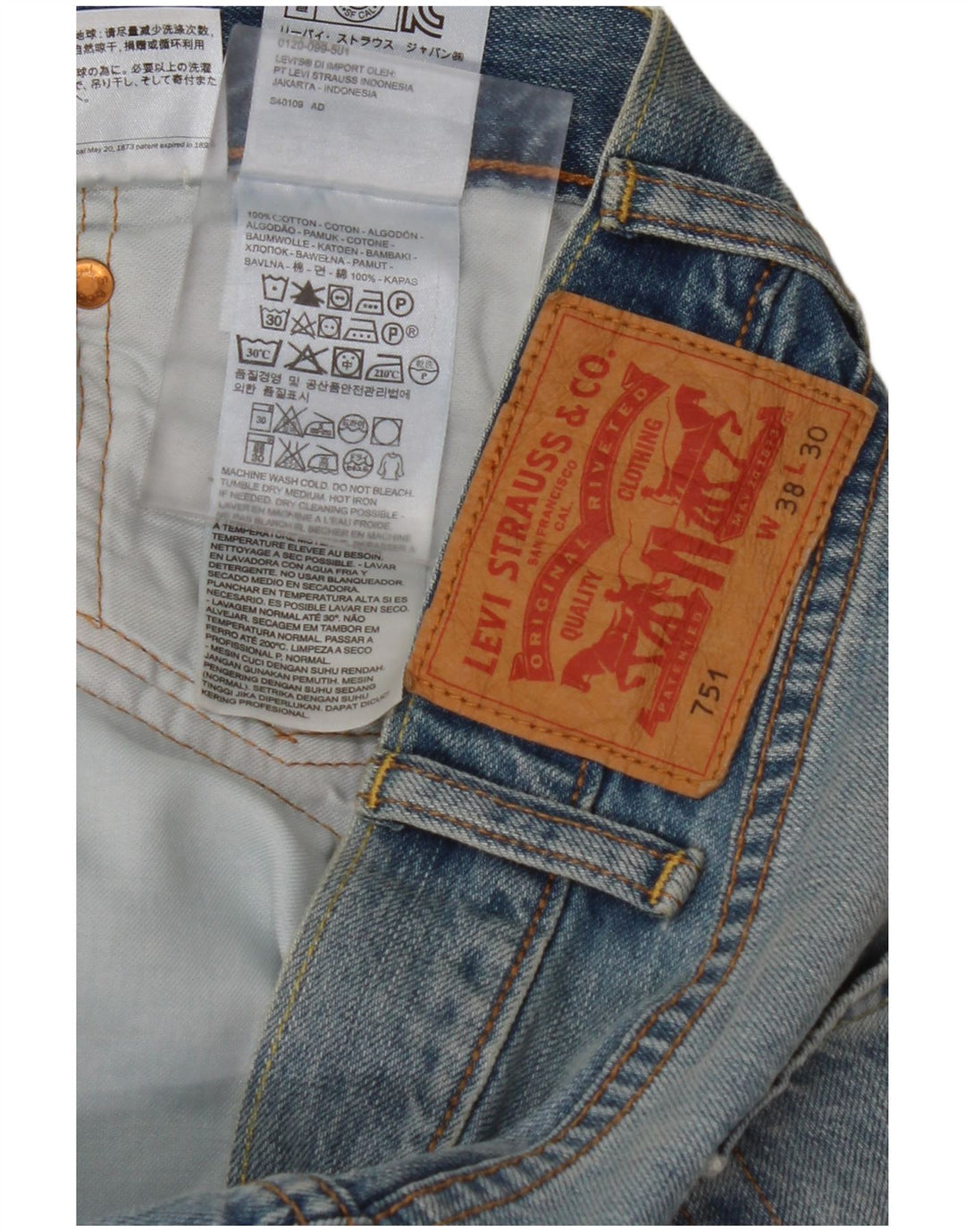 LEVI'S Womens 751 Crop Straight Jeans W38 L26 Blue Cotton