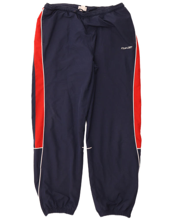 REEBOK Mens Graphic Tracksuit Trousers Joggers XL Navy Blue Colourblock