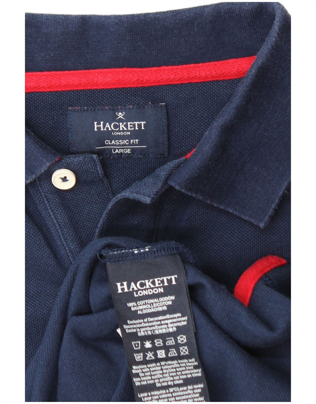 HACKETT Mens Classic Fit Graphic Polo Shirt Large Navy Blue Cotton