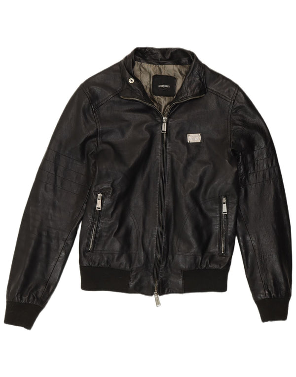 Antony Morato Mens Leather Jacket IT 48 Medium Black Leather