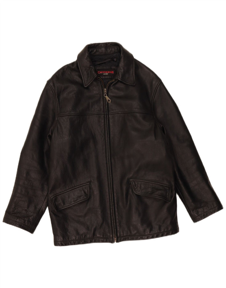 Chevignon Mens Leather Jacket UK 36 Small Black Leather