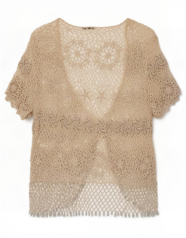 Marks & Spencer Womens Crochet Cardigan Top UK 12 Medium Beige Floral