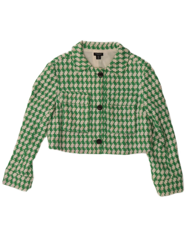 Karen Millen Womens Bolero Jacket UK 14 Large Green Houndstooth Cotton