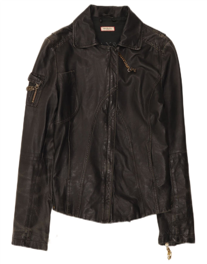 Max & Co. Womens Leather Jacket UK 12 Medium Grey