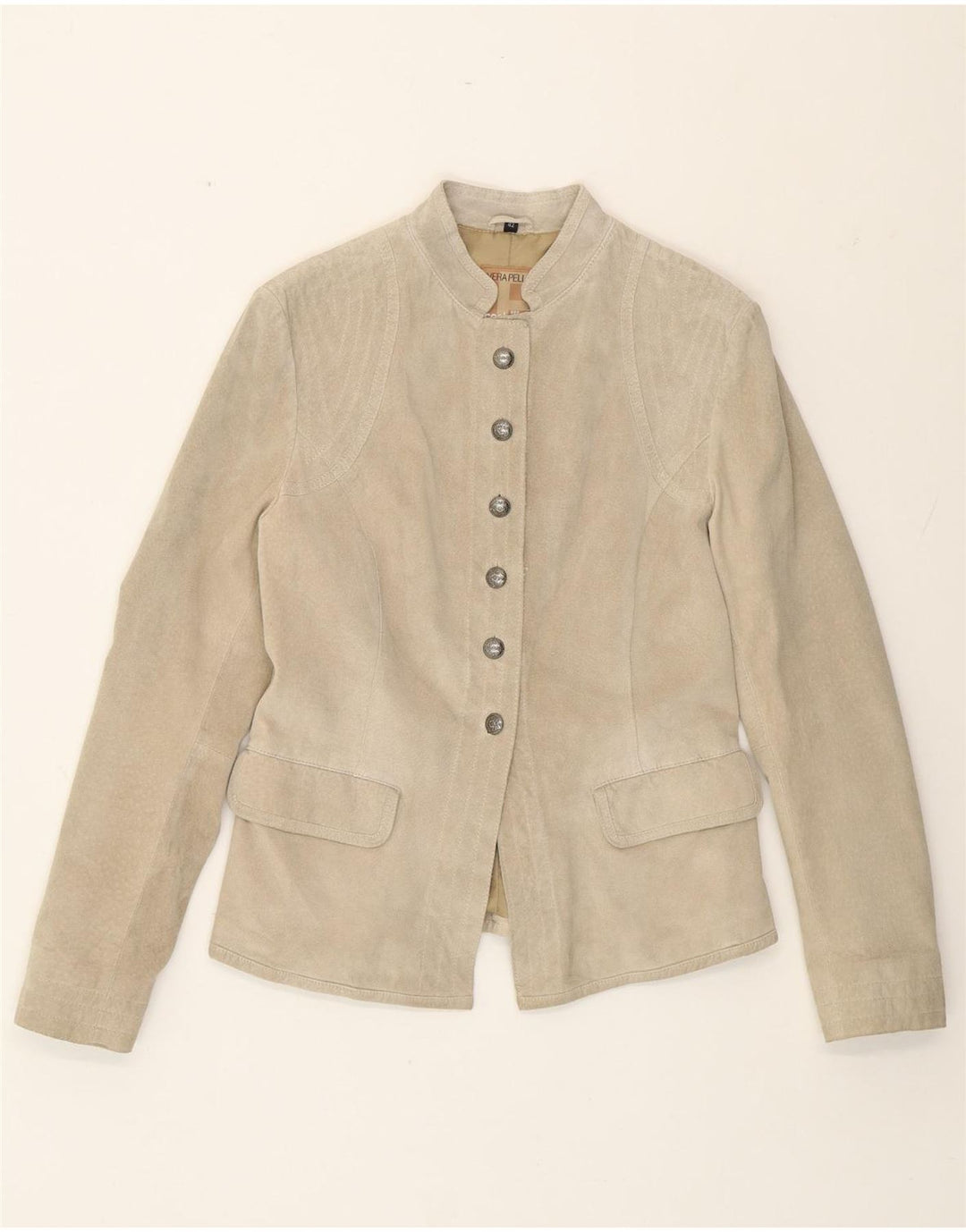 Conbipel Womens Suede Jacket IT 42 Medium Beige Leather