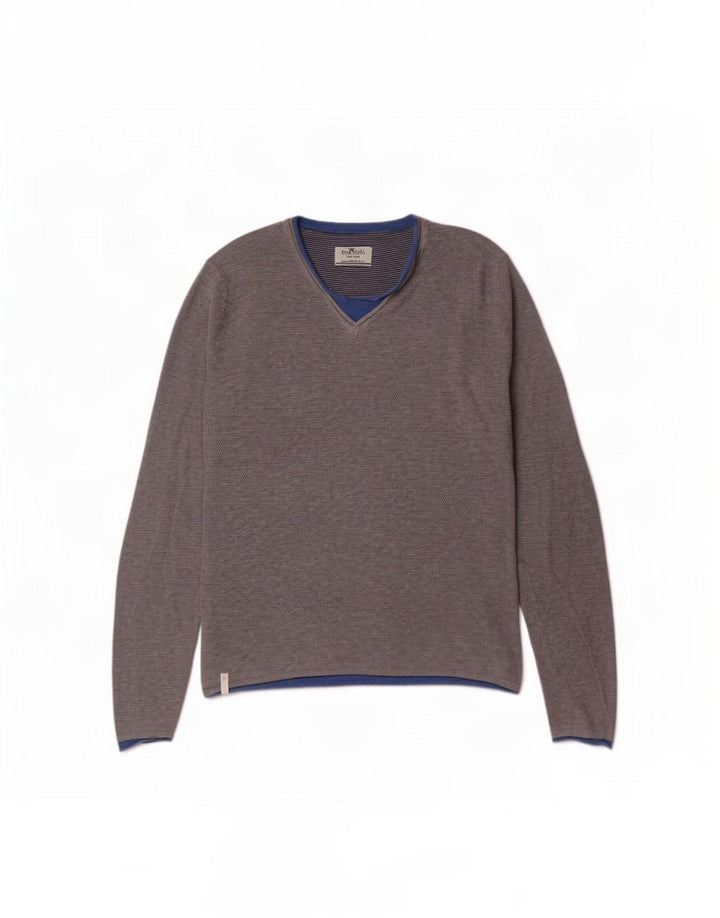 Fred Mello Mens V-Neck Jumper Sweater Medium Grey
