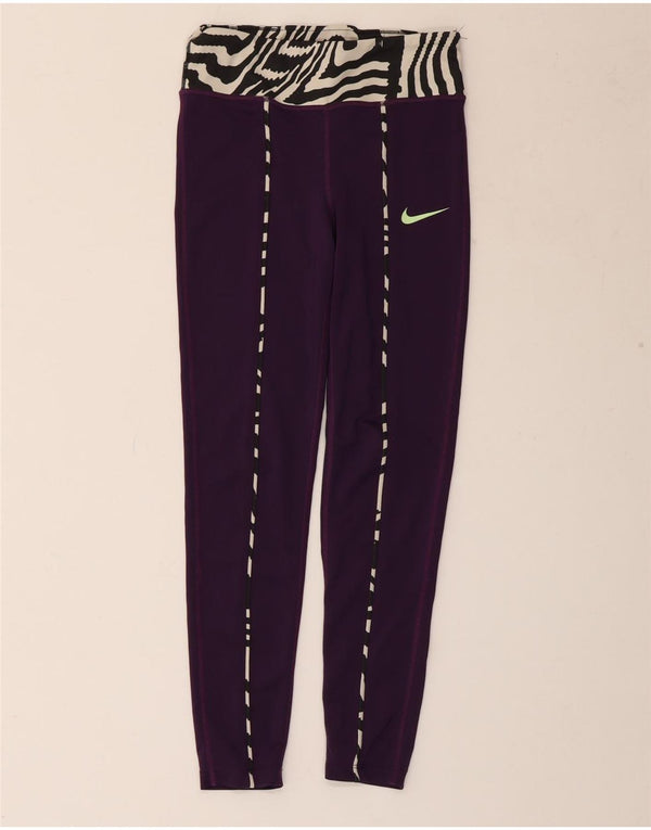 NIKE Girls Tight Fit Leggings 10-11 Years Medium Purple Animal Print