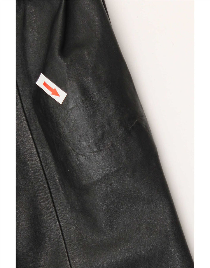 Vintage Womens Military Leather Coat UK 14 Medium Black