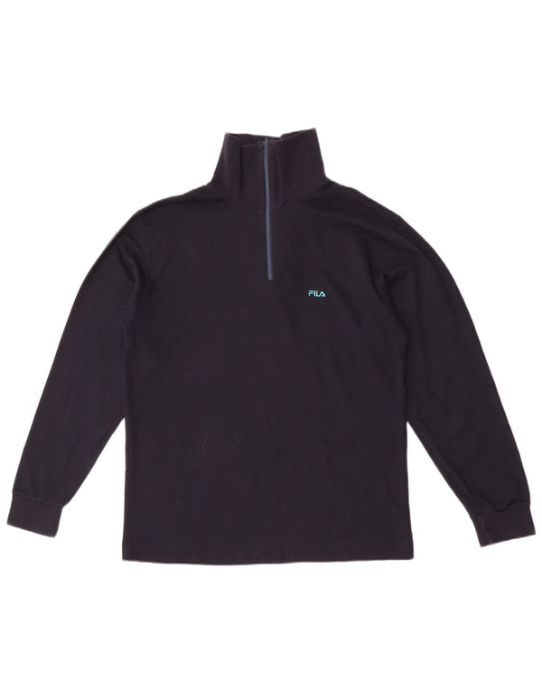 Fila Mens Zip Neck Top Long Sleeve IT 46 Small Navy Blue Cotton
