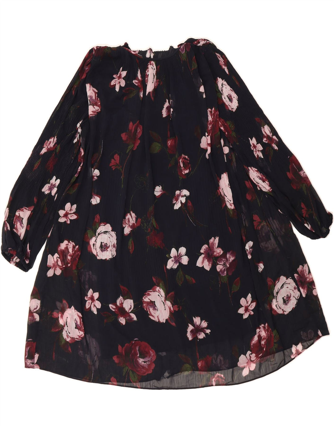 DKNY Womens Long Sleeve Basic Dress EU 42 Large Navy Blue Floral Polyester Vintage Dkny and Second-Hand Dkny from Messina Hembry 