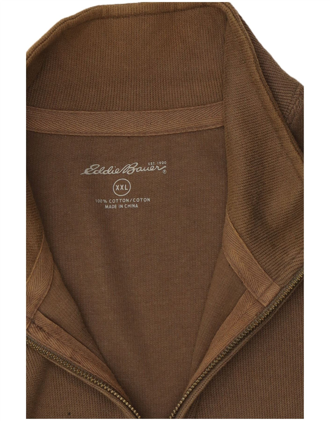 Eddie Bauer Mens Zip Neck Jumper Sweater 2XL Brown Cotton