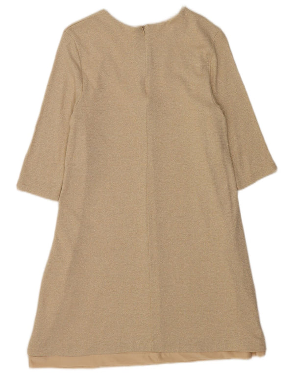 Zara Womens 3/4 Sleeve A-Line Dress UK 12 Medium Beige Viscose