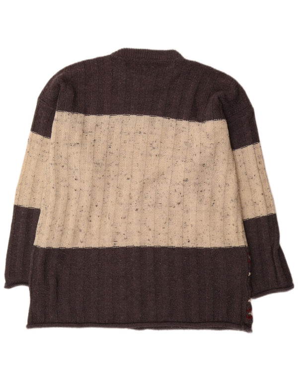 Vintage Womens Crew Neck Jumper Sweater UK 18 XL Grey Colourblock Acrylic