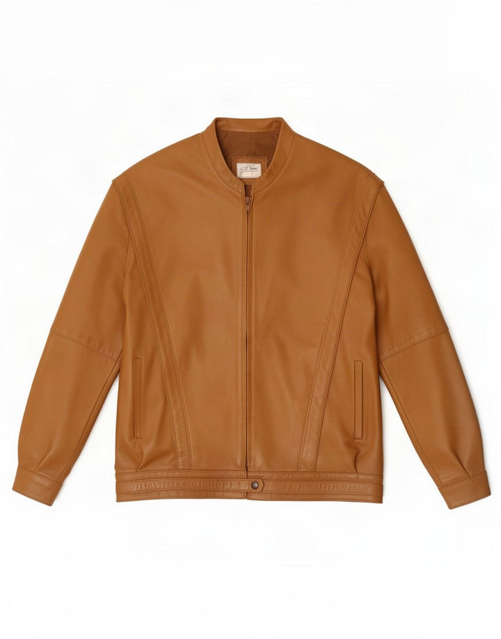 Vintage Womens Oversized Leather Jacket UK 12 Medium Beige