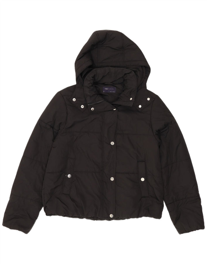 Marks & Spencer Womens Hooded Padded Jacket UK 12 Medium Black Polyester