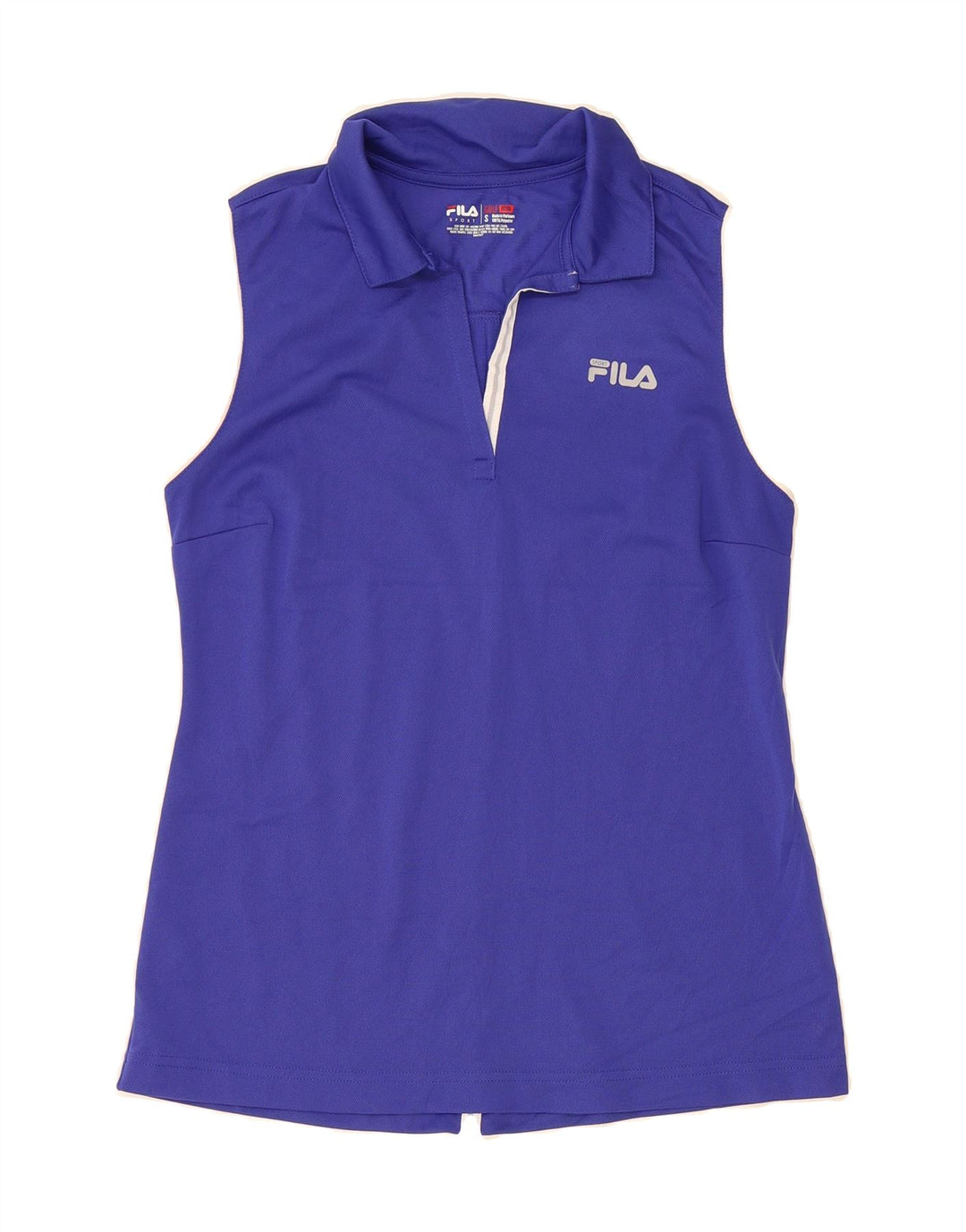 FILA Womens Sleeveless Polo Shirt UK 10 Small Blue Polyester Vintage Fila and Second-Hand Fila from Messina Hembry 