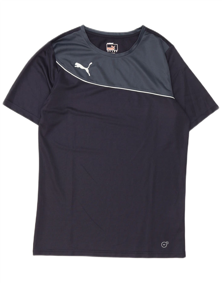 PUMA Mens T-Shirt Top Medium Navy Blue Colourblock Polyester