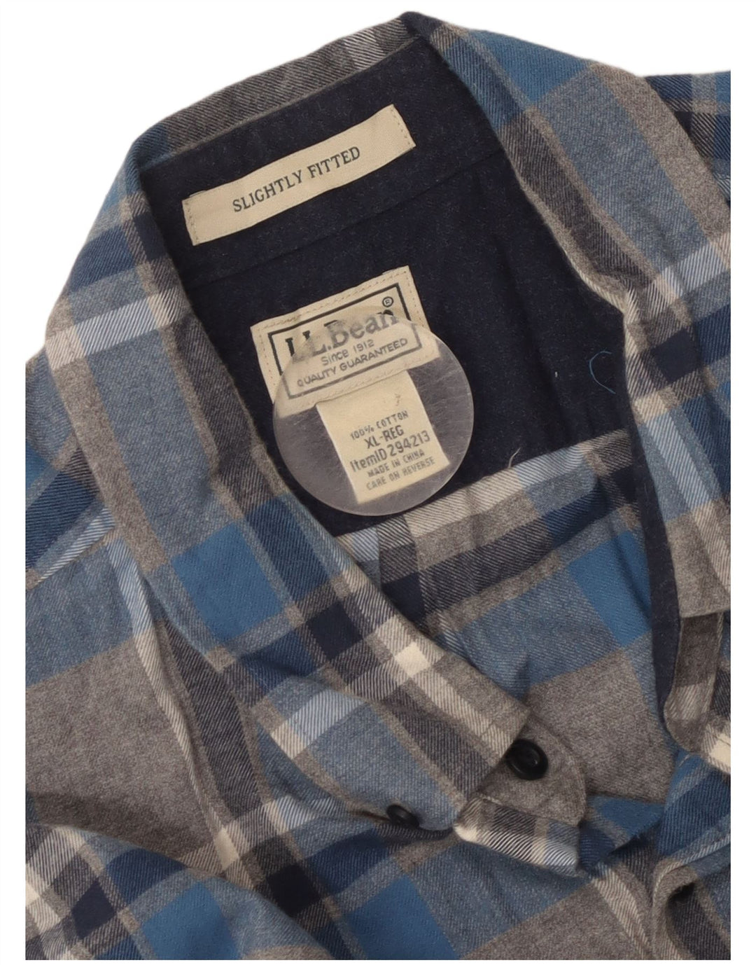 L.L.Bean Mens Flannel Shirt XL Grey Check Cotton