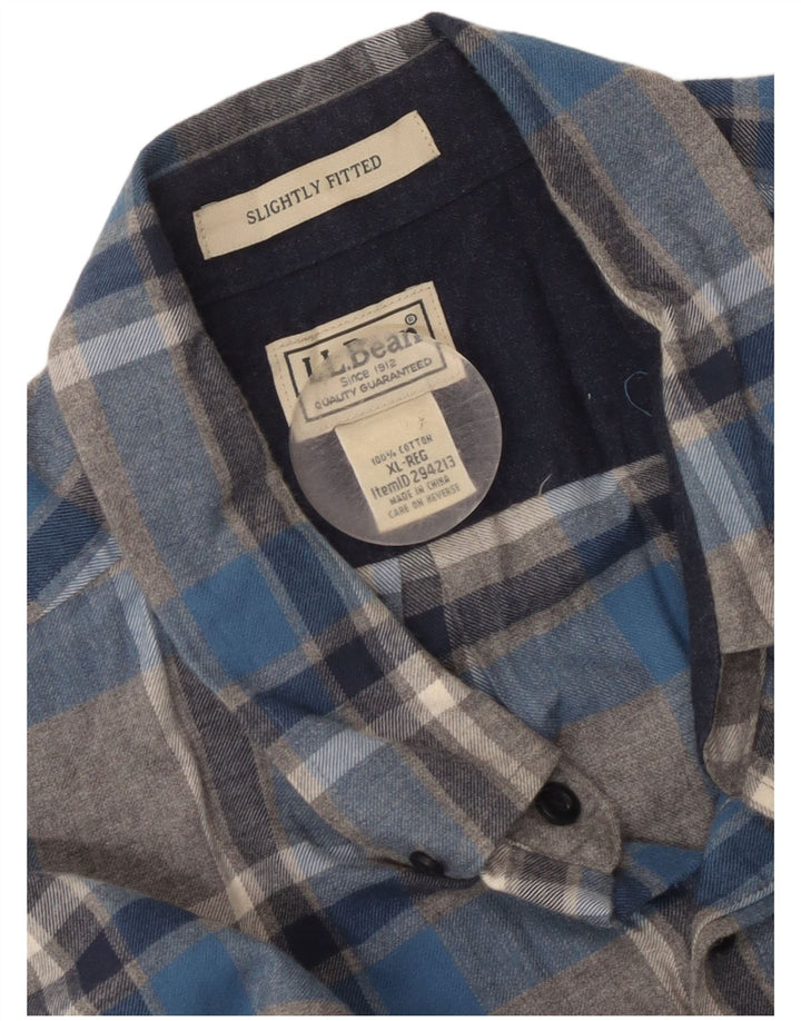 L.L.Bean Mens Flannel Shirt XL Grey Check Cotton