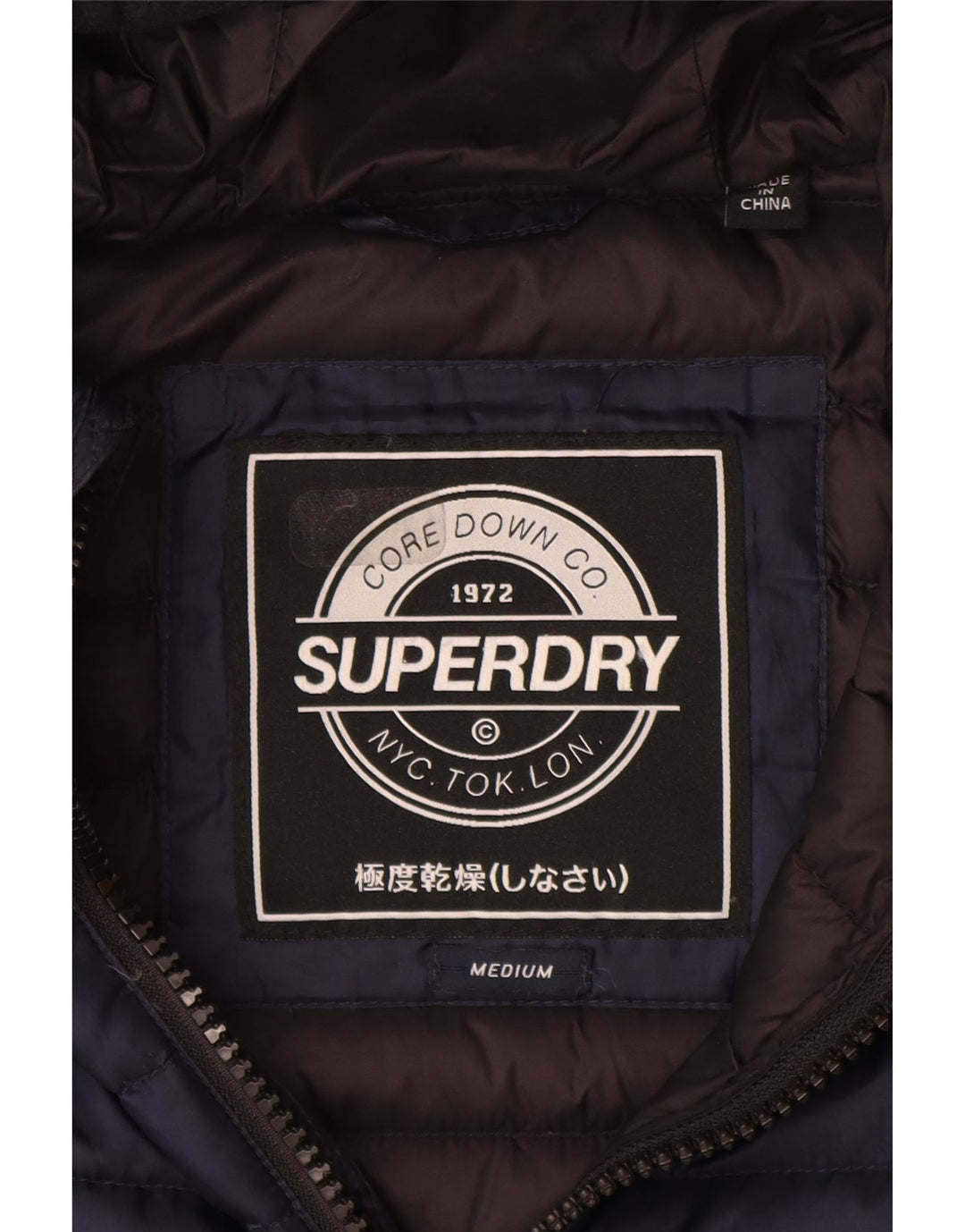 Superdry Womens Hooded Padded Jacket UK 14 Medium Navy Blue Polyester