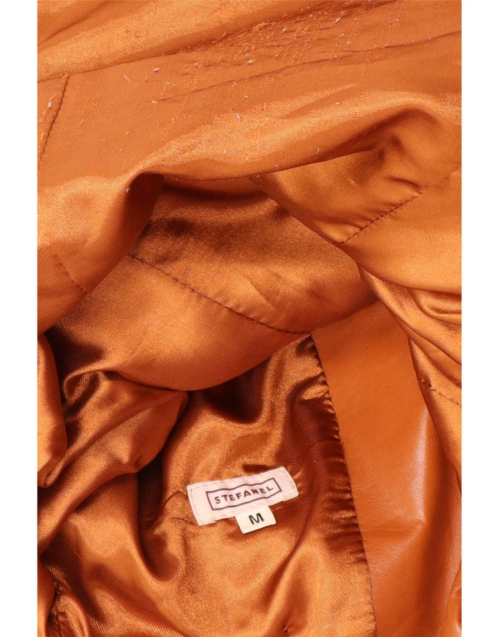 Stefanel Womens 2 Button Leather Blazer Jacket UK 12 Medium Brown Leather