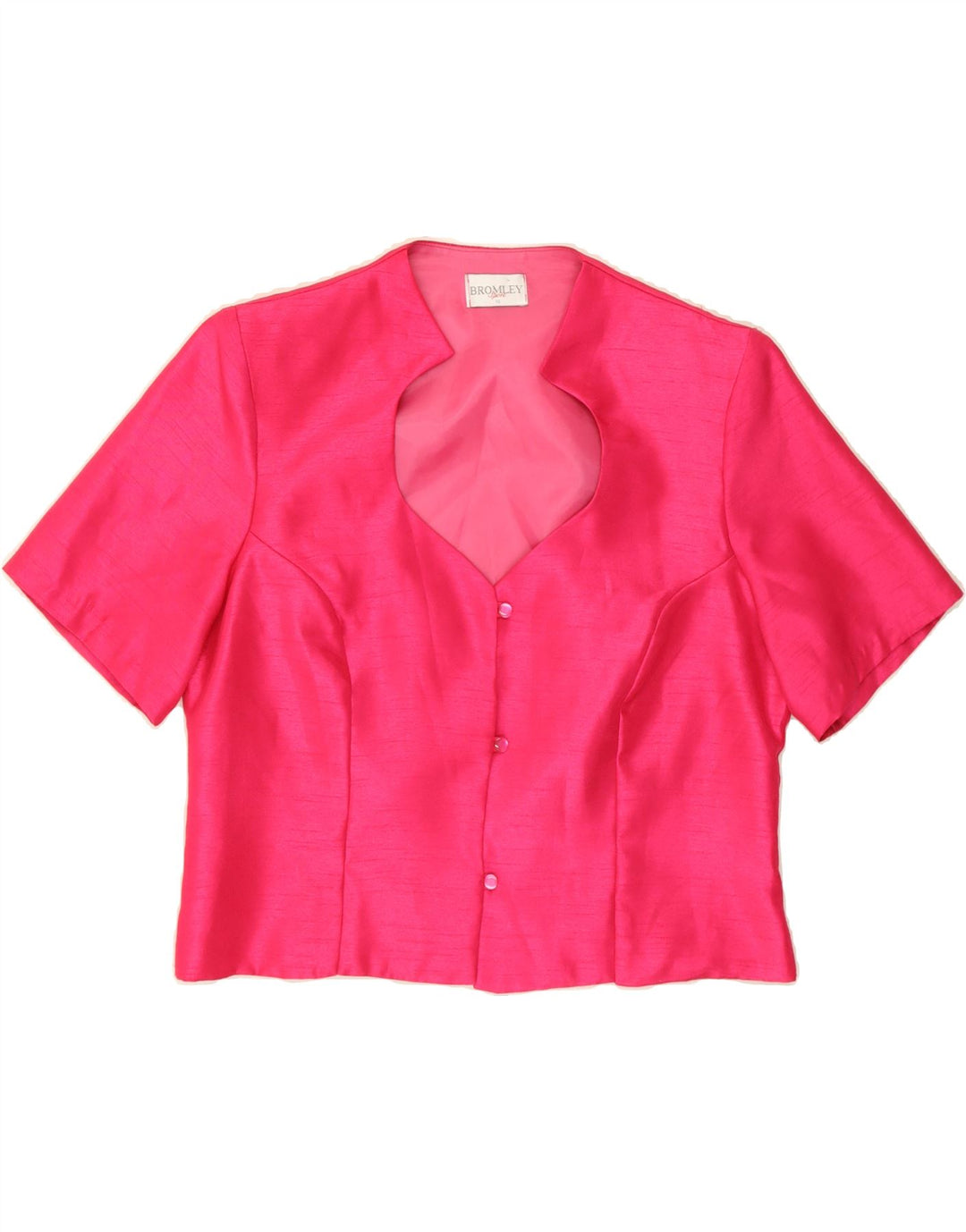 BROMLEY  Womens Crop 3 Button Short Sleeve Blazer Jacket UK 16 Large Pink Vintage Bromley and Second-Hand Bromley from Messina Hembry 