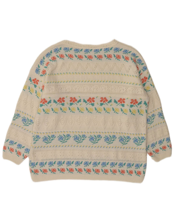 VINTAGE Womens Boat Neck Jumper Sweater IT 46 Large White Floral Acrylic