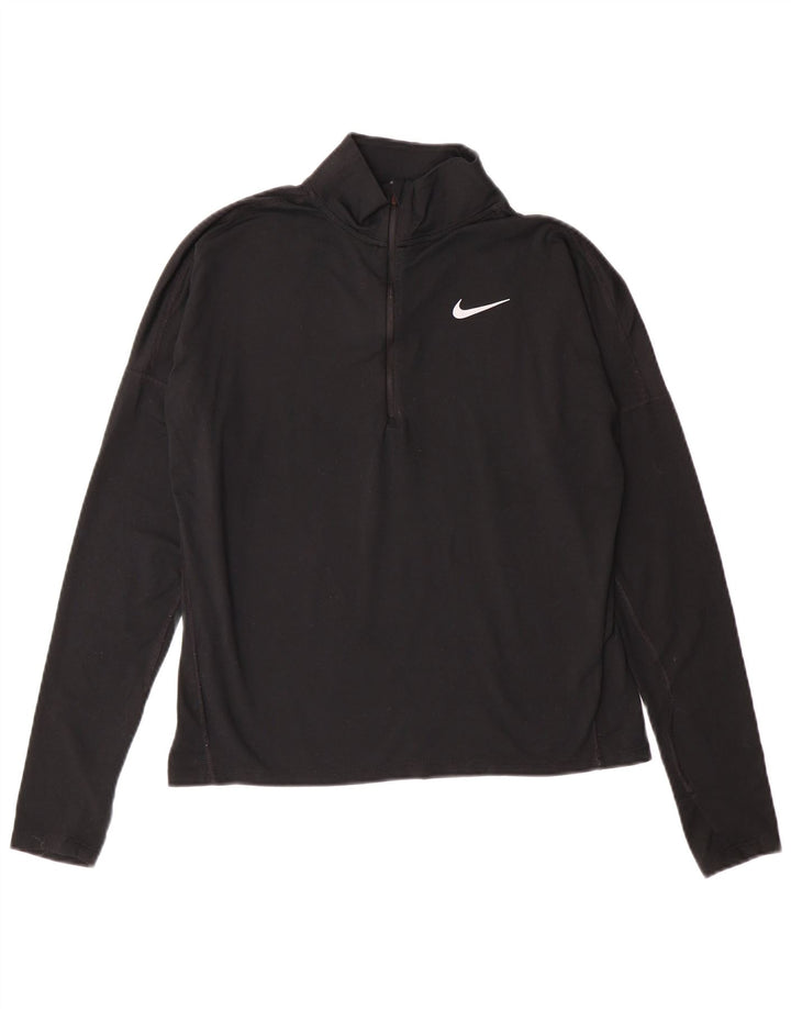 NIKE Womens Dri Fit Zip Neck Pullover Tracksuit Top UK 10 Small Black