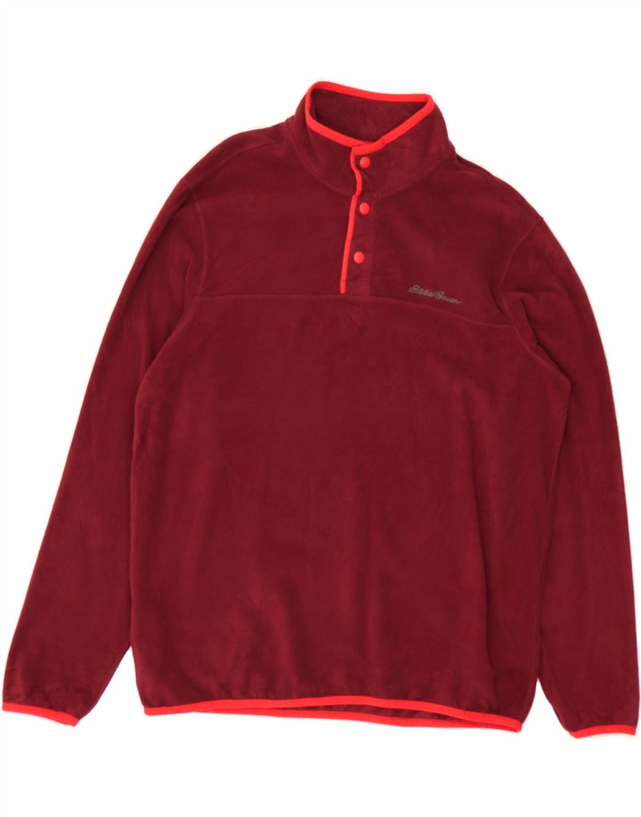 EDDIE BAUER Mens Button Neck Fleece Jumper Large Burgundy Polyester Vintage Eddie Bauer and Second-Hand Eddie Bauer from Messina Hembry 