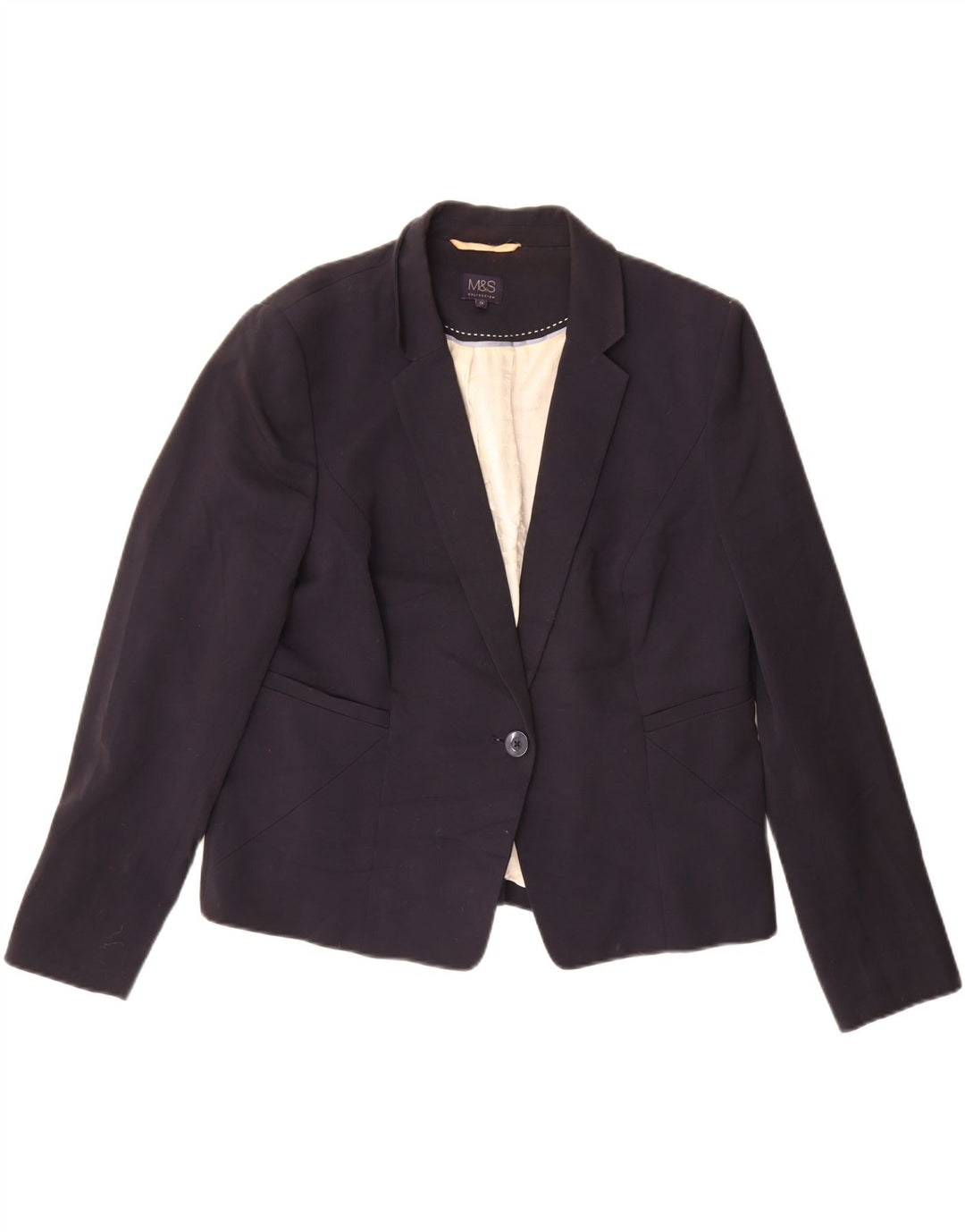 Marks & Spencer Womens 1 Button Blazer Jacket UK 18 XL Navy Blue Polyester