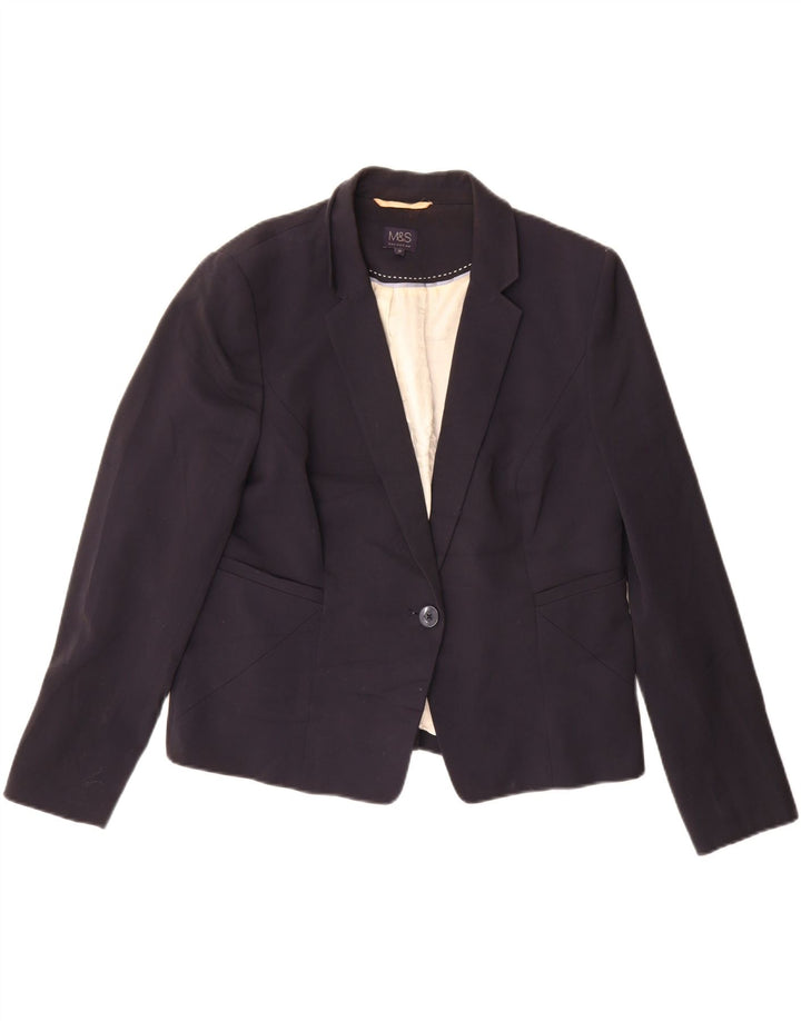 Marks & Spencer Womens 1 Button Blazer Jacket UK 18 XL Navy Blue Polyester
