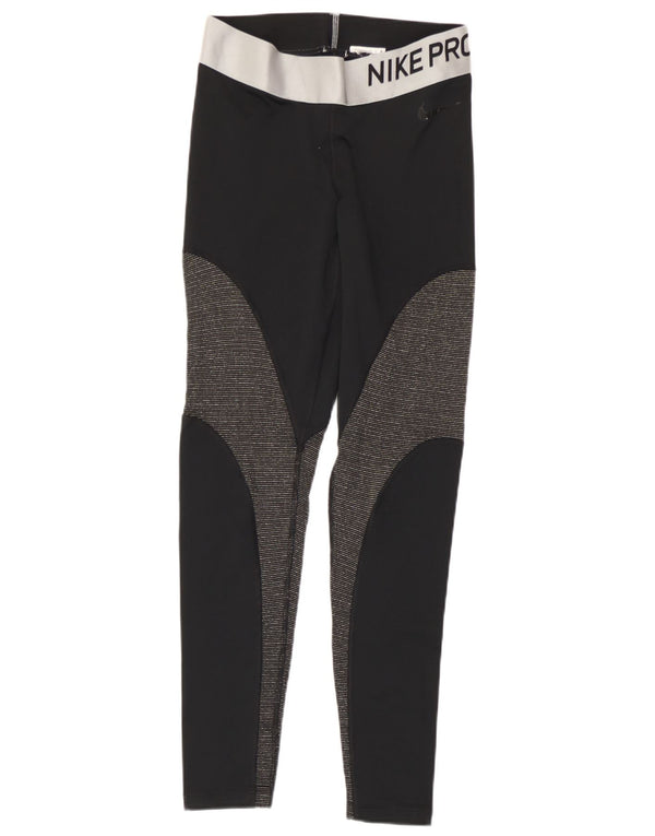Nike Womens Dri Fit Graphic Leggings UK 12 Medium  Black Colourblock