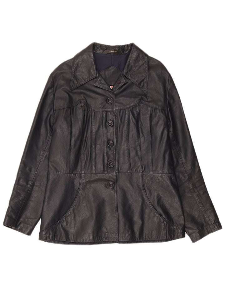 Vintage Womens Leather Jacket IT 46 Large Black Leather