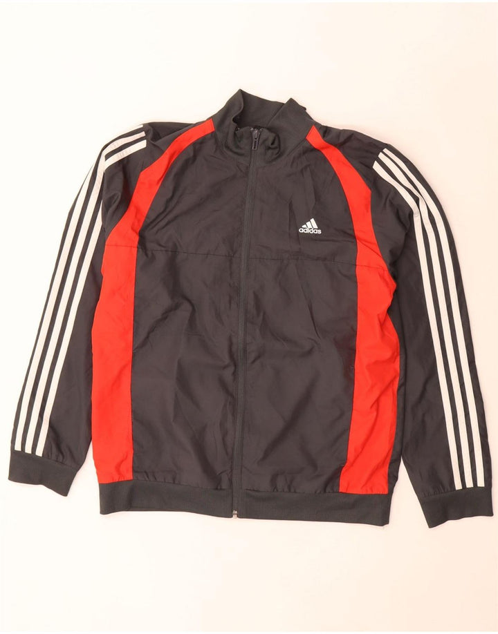 Adidas Boys Tracksuit Top Jacket 13-14 Years Black Colourblock Polyester