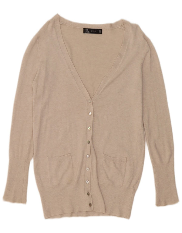 Zara Womens Cardigan Sweater UK 14 Large Beige Rayon