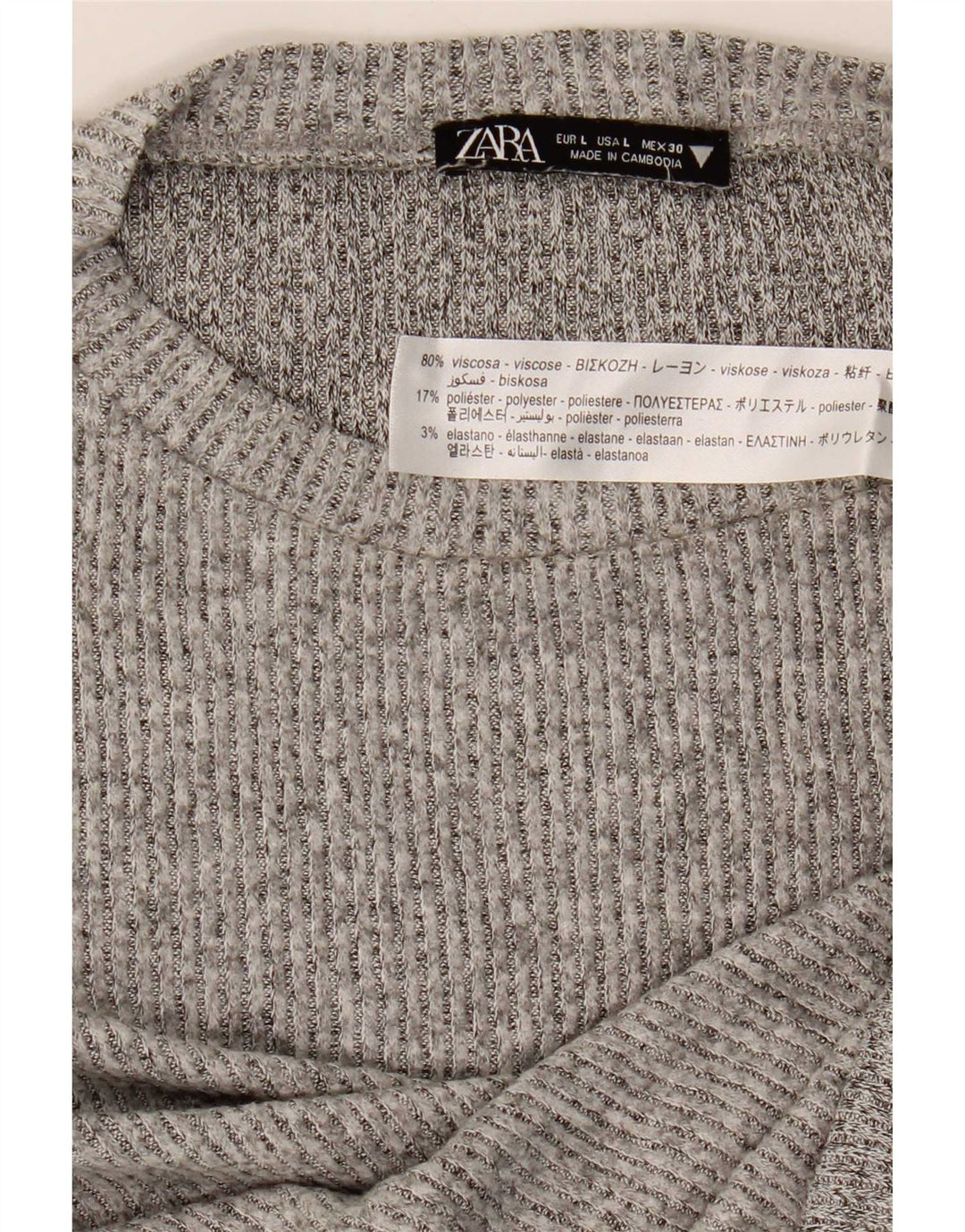 Zara Womens Top Long Sleeve UK 16 Large Grey Viscose