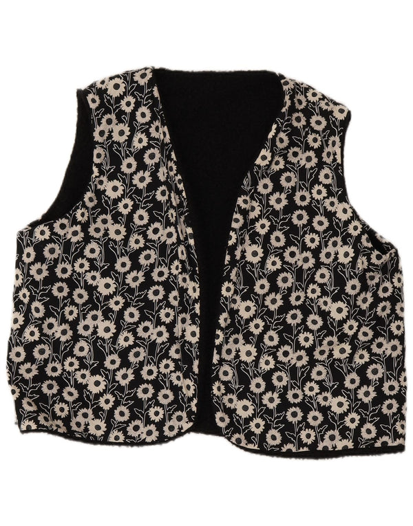 Vintage Womens Reversible Waistcoat UK 16 Large Black Floral