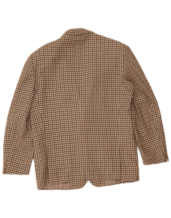 Benetton Mens 2 Button Blazer Jacket IT 48 Medium Beige Houndstooth Wool