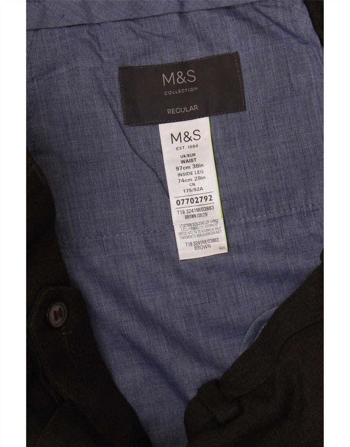 Marks & Spencer Mens Regular Suit Trousers W38 L29 Brown Polyester