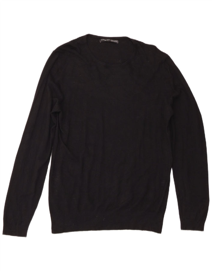 Zara Mens Crew Neck Jumper Sweater XL Black